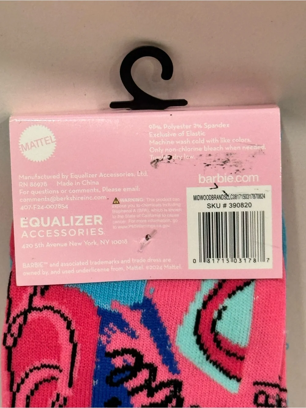 Adult Mattel Barbie Crew Socks Size 9-13 Brand New‎ NWT Polyester Spandex Blend